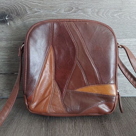 Multi Shades of Brown Patchwork Crossbody Bag Messenger Bag - Picture 2 of 10